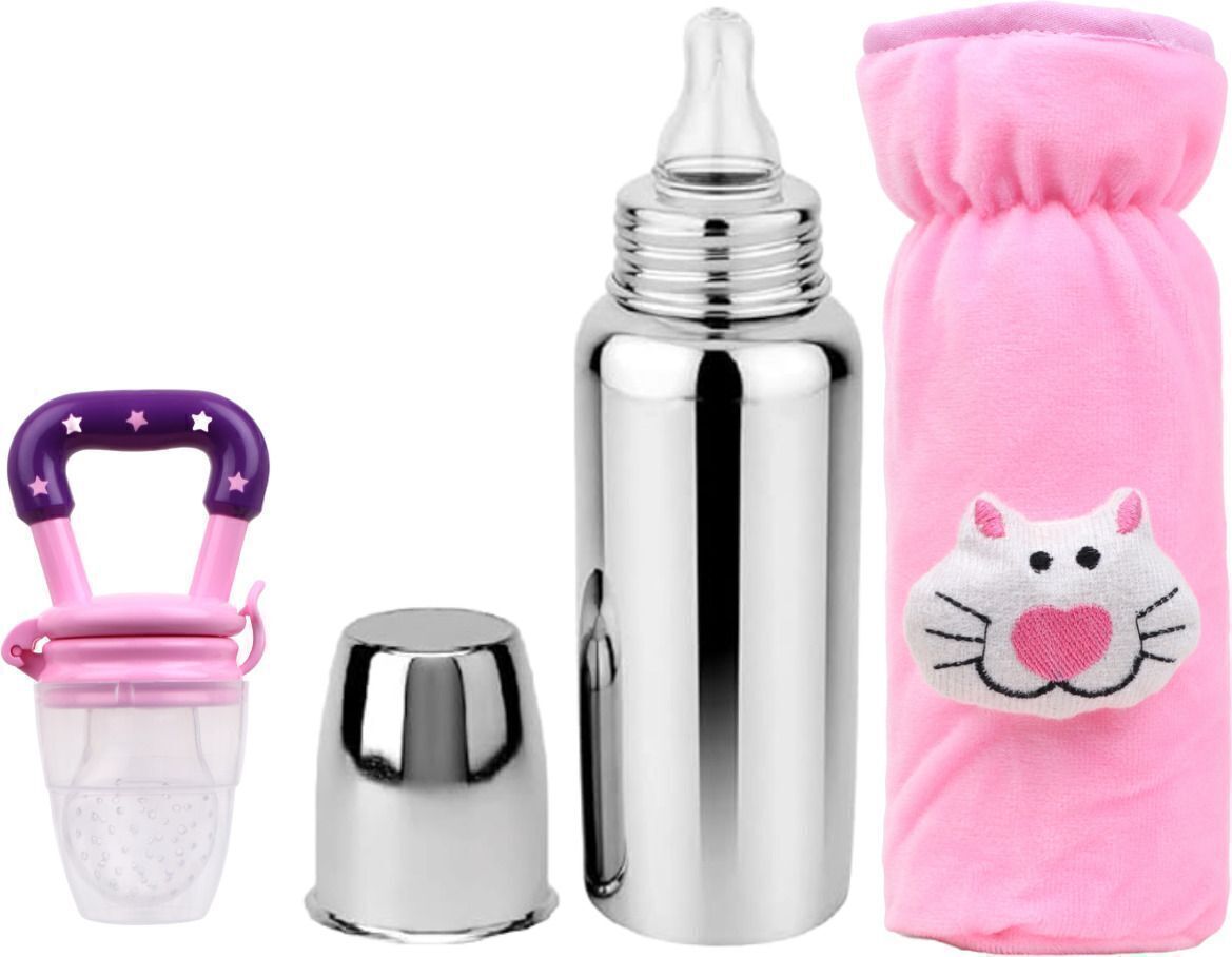 ecom fashion hub Baby Steel Feeding Bottle with Anti Colic Valve, for Babies 250 ml (Silver) - 250 ml-picture-28