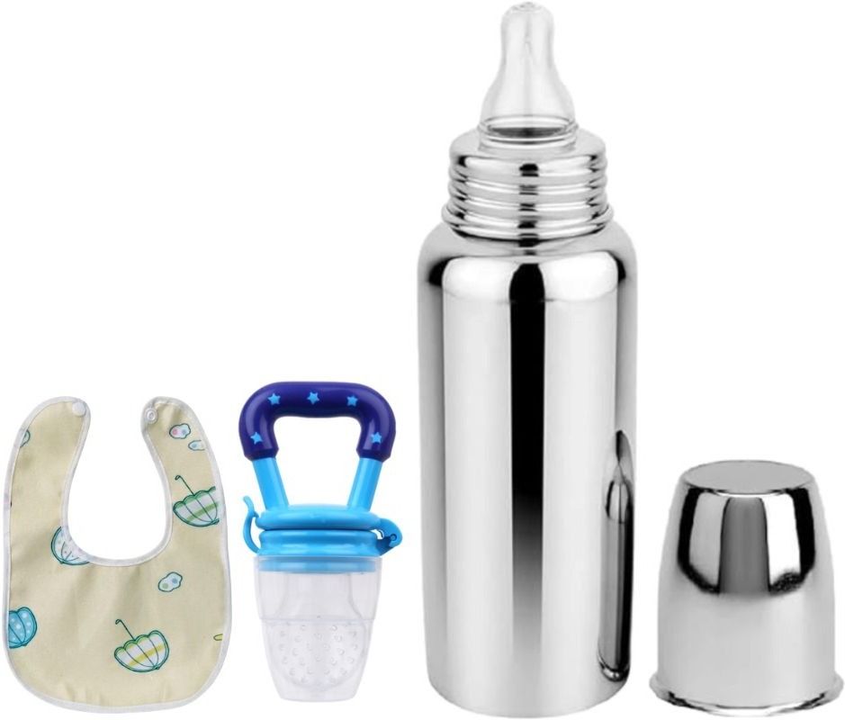 Baby Feeding Milk Steel Bottle With Fruit feeder & baby bib 0-5 Years - 250 ml-image-18