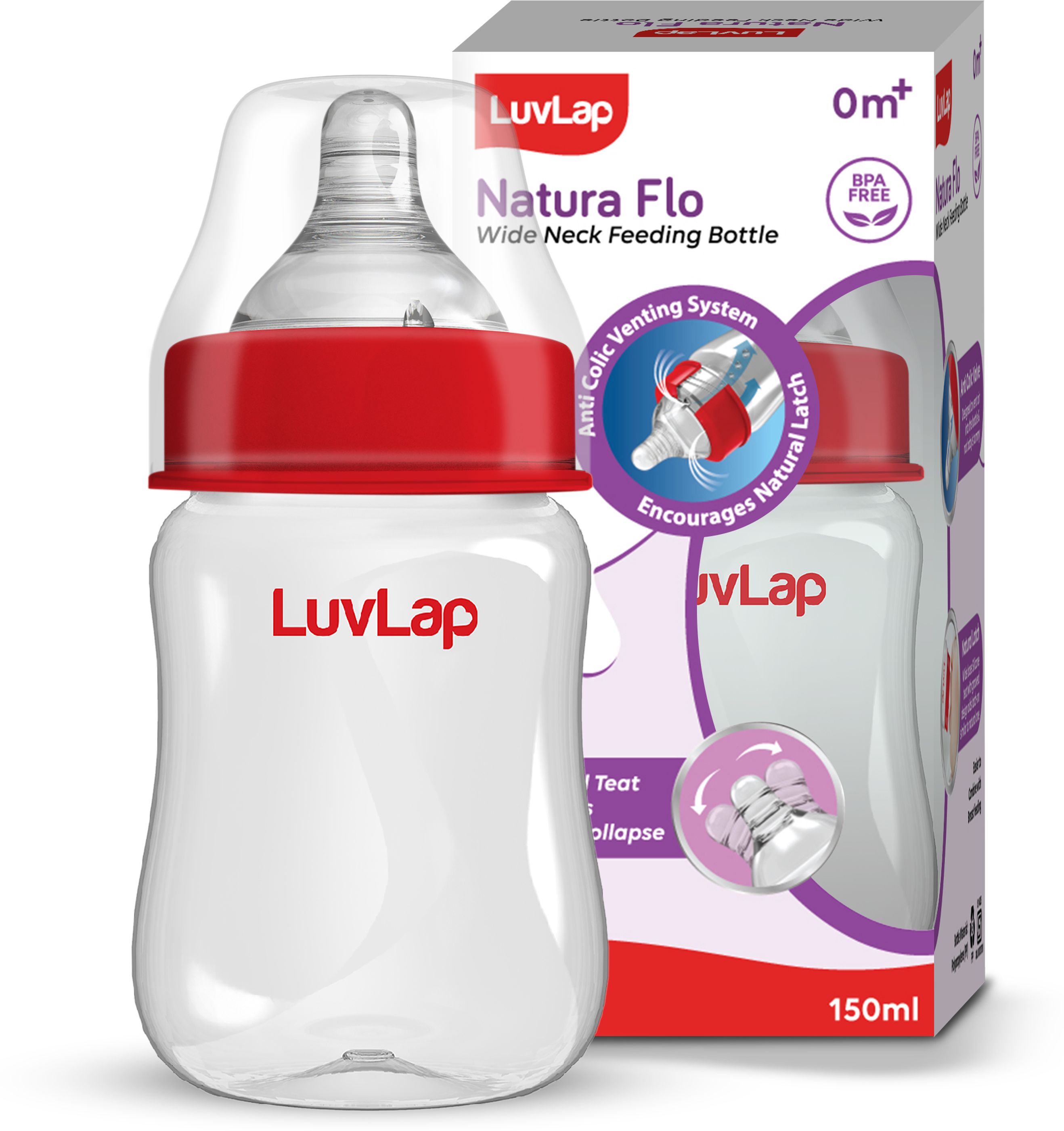 Anti-Colic Wide Neck Natural Flow Baby Feeding Bottle, BPA Free Pack of 1 - 150 ml