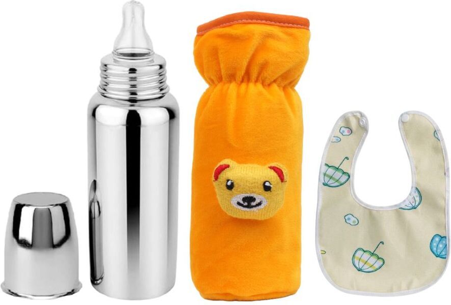 bluscaile Baby Feeding Milk Steel Bottle With Cover & Baby Bib 0-5 Years - 250 ml-picture-34