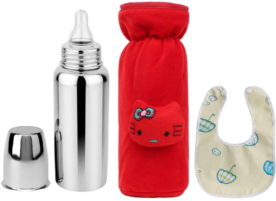 bluscaile Baby Feeding Milk Steel Bottle With Cover & Baby Bib 0-5 Years - 250 ml-picture-38