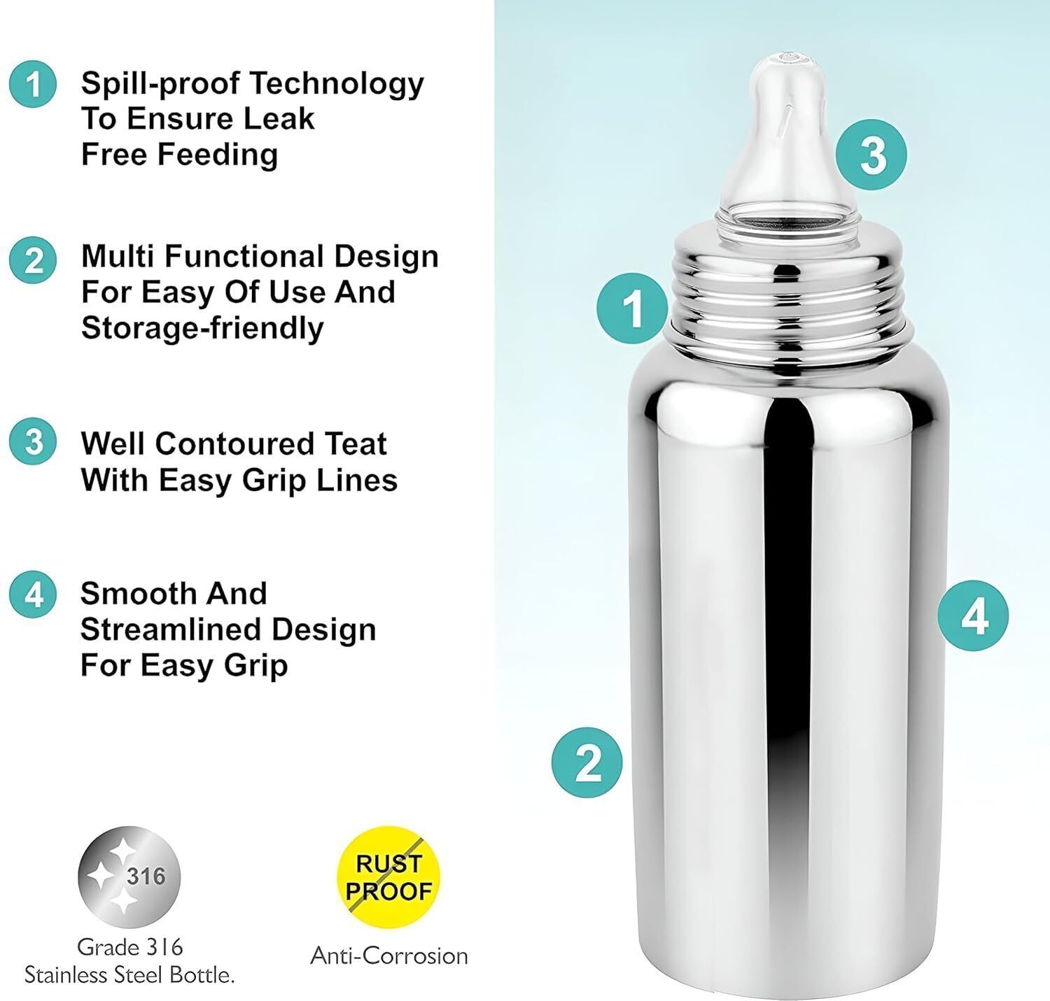 fusion fly Baby Milk feeding Stainless Steel Bottle -1( cleaning brus and u brush-1) - 250 ml-picture-44