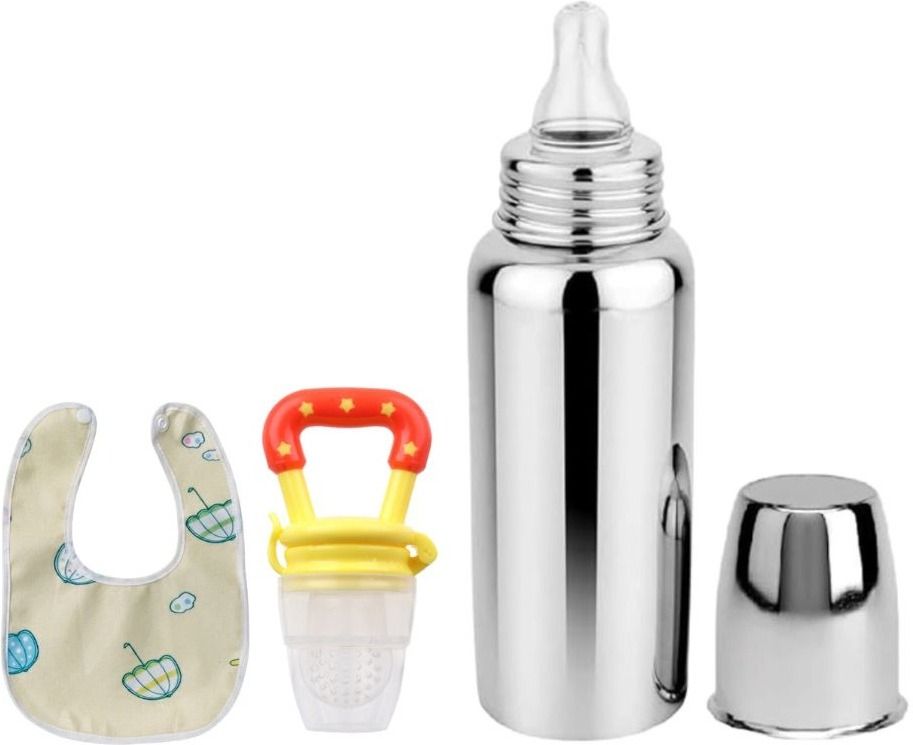 uniecrounekids Baby Feeding Milk Steel Bottle With Fruit feeder & baby bib 0-5 Years - 250 ml-picture-25