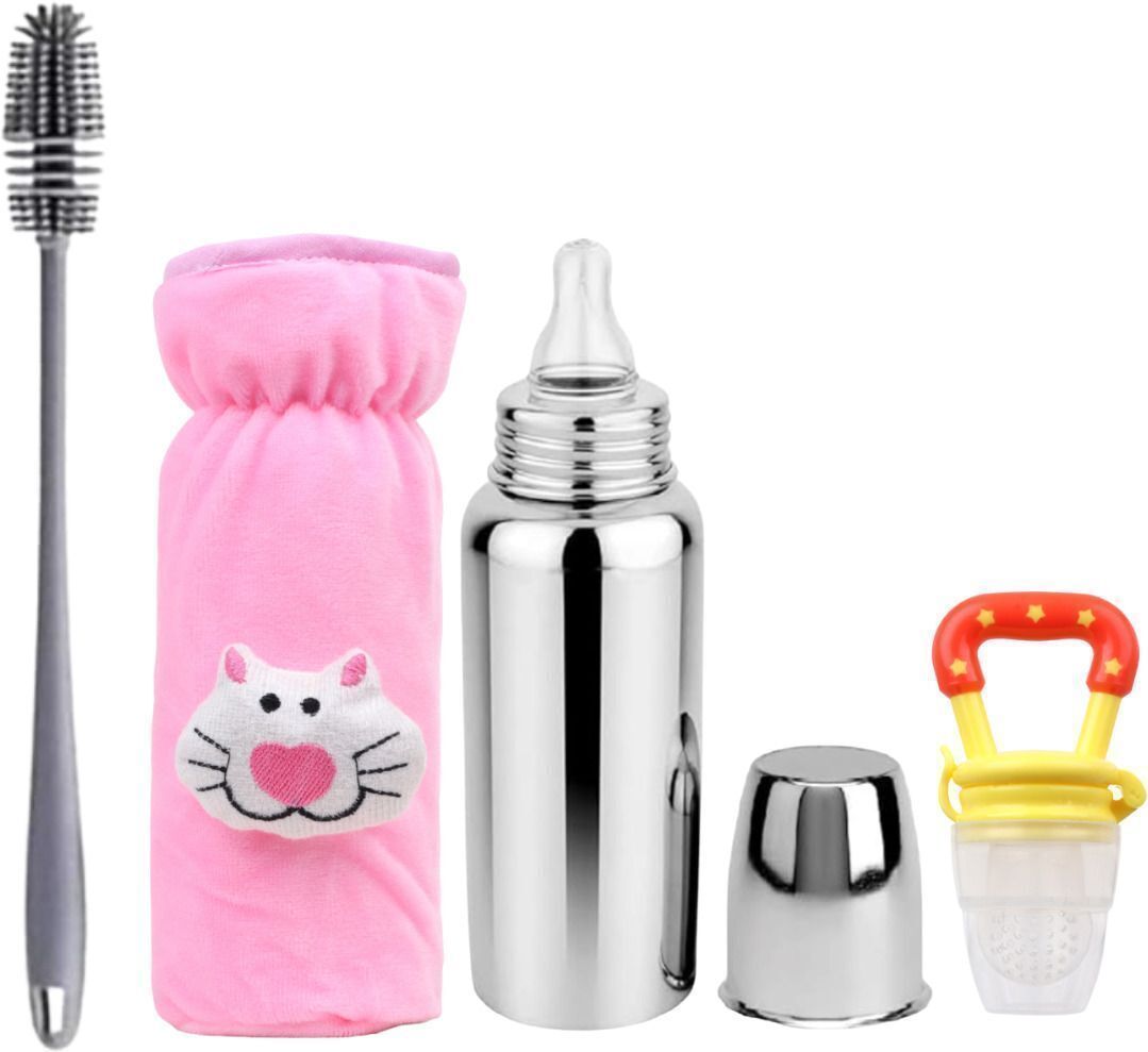 fraiviko Baby Feeding Milk Stainless Steel Bottle Sillicone Nipple 0-5 Years - 250 ml-picture-20