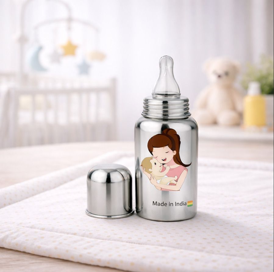 Baby Feeding Bottle Made with Stainless Steel with Mom & Baby Print - 255 ml-image-35