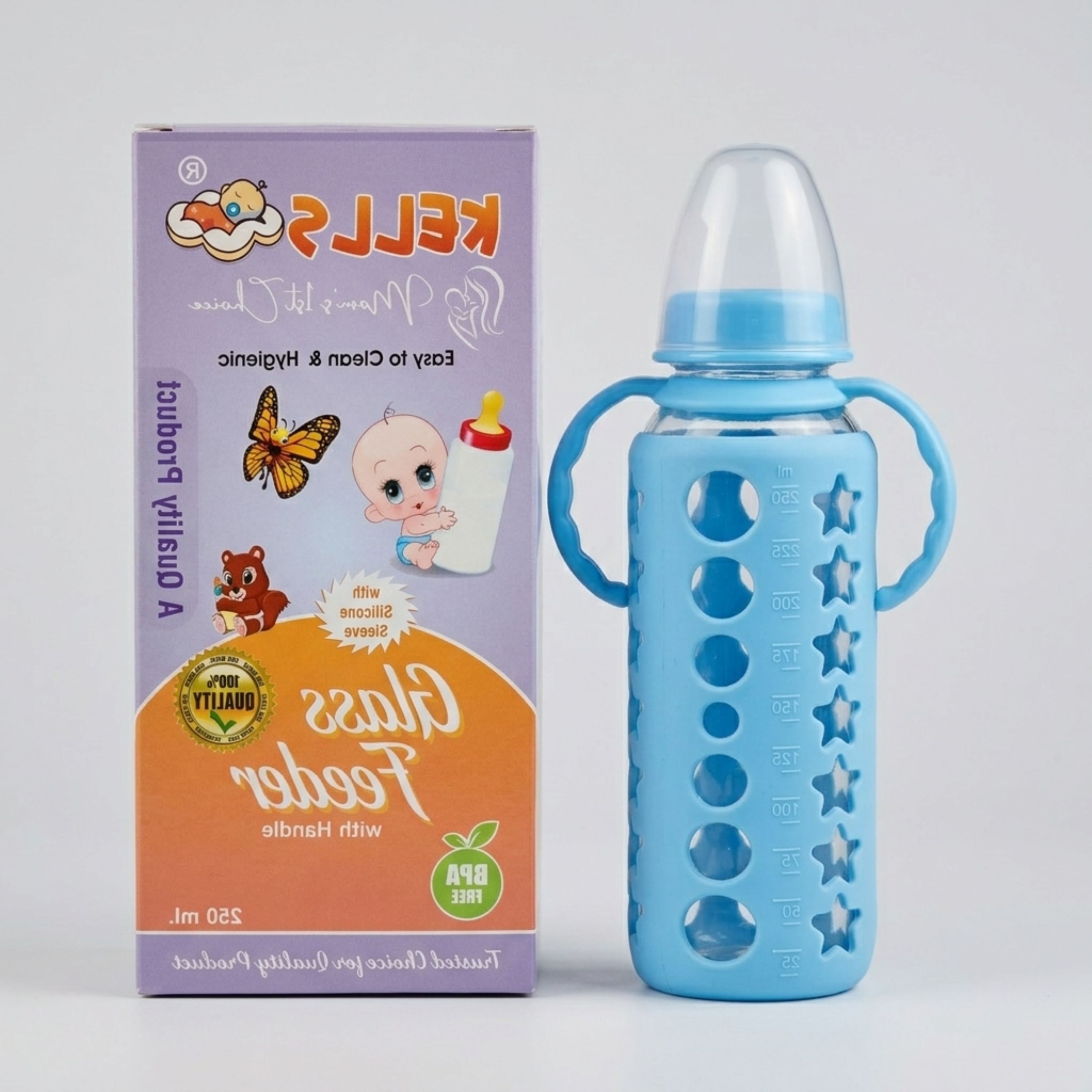 stead Baby Milk Bottle with Handles 250ml | BPA Free Silicone Feeding Bottle - 250 ml-picture-27
