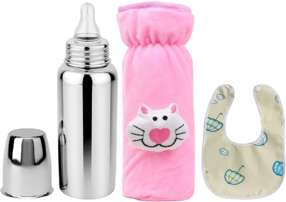bluscaile Baby Feeding Milk Steel Bottle With Cover & Baby Bib 0-5 Years - 250 ml-picture-30