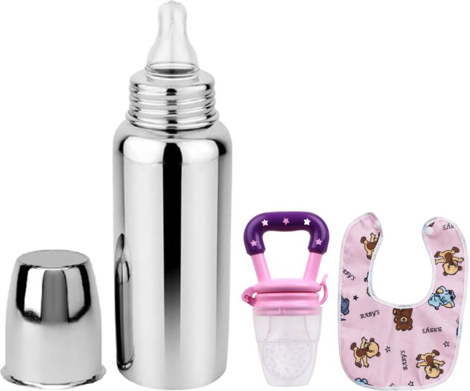 orilace Baby Feeding Milk Steel Bottle With Fruit feeder & baby bib 0-5 Years - 250 ml-picture-11