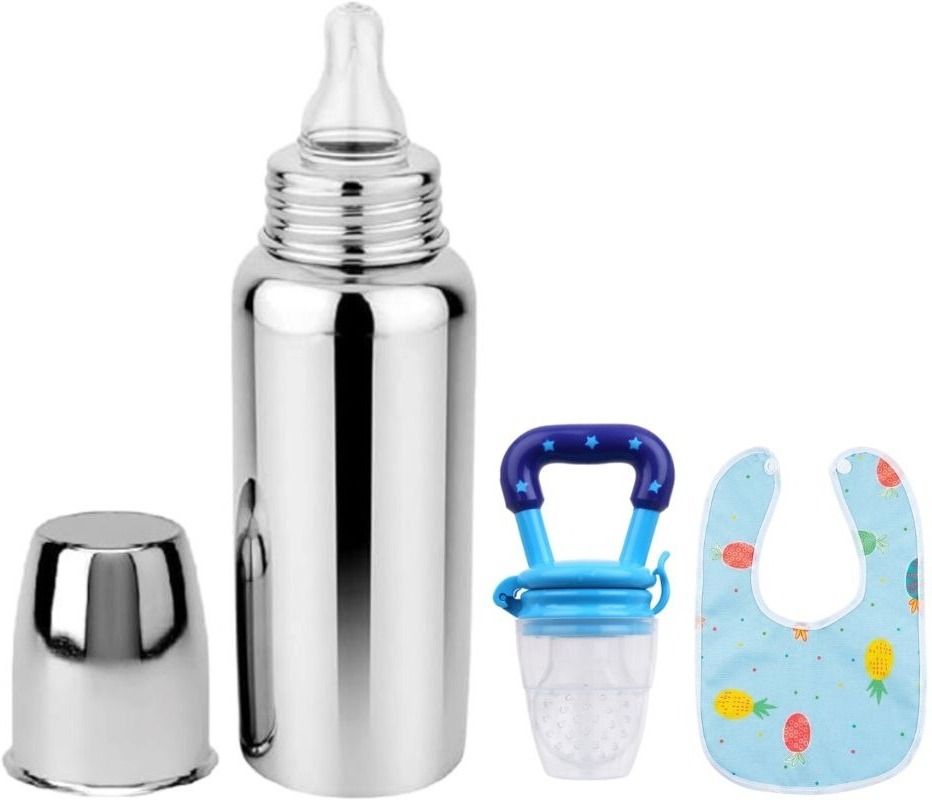 Baby Feeding Milk Steel Bottle With Fruit feeder & baby bib 0-5 Years - 250 ml-image-19