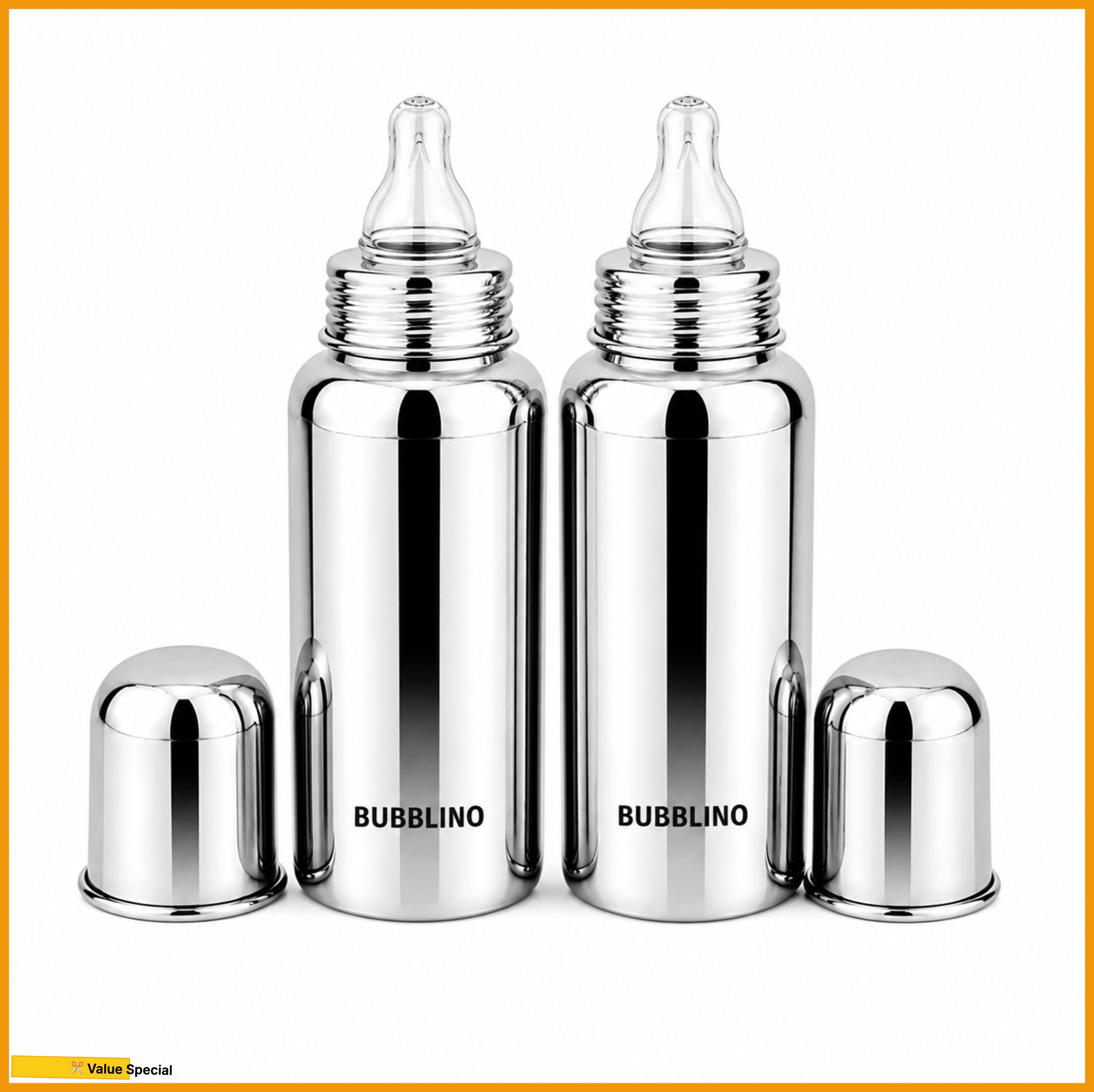 bubblino Premium Stainless Steel Baby Feeding Bottle, Anti-Colic Silicone Niple - 240 ml-picture-33