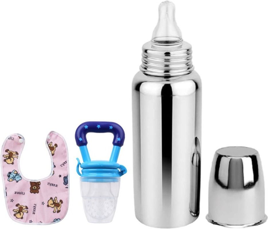orilace Baby Feeding Milk Steel Bottle With Fruit feeder & baby bib 0-5 Years - 250 ml-picture-36