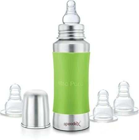 speedex Stainless Steel Baby Feeding Bottle with Internal ML Marking, Silicon Stopper & Silicon Grip (240 ml) (3 Extra Nipple Free) - 240 ml-picture-18