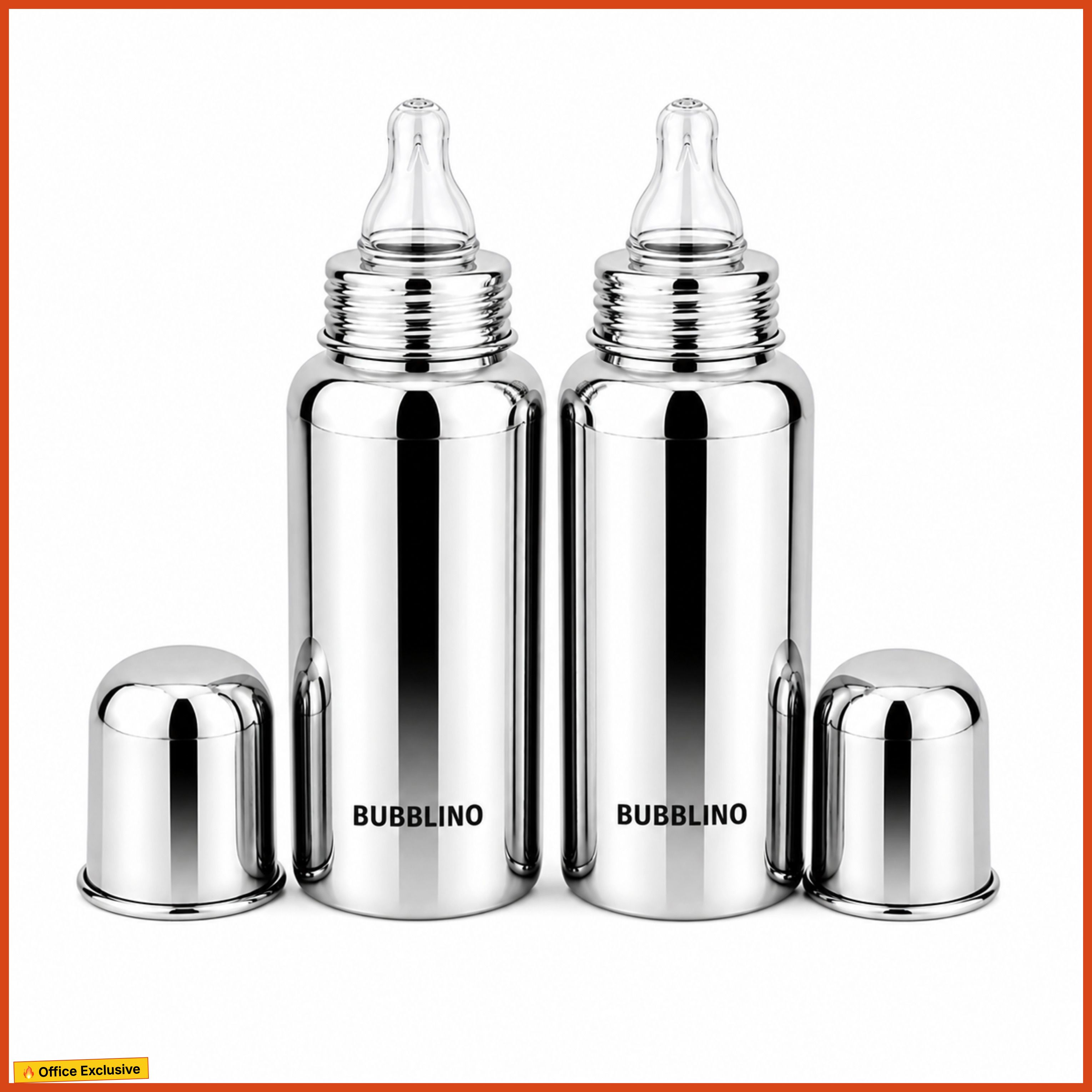 Premium Stainless Steel Baby Feeding Bottle, Anti-Colic Silicone Niple - 240 ml-image-18