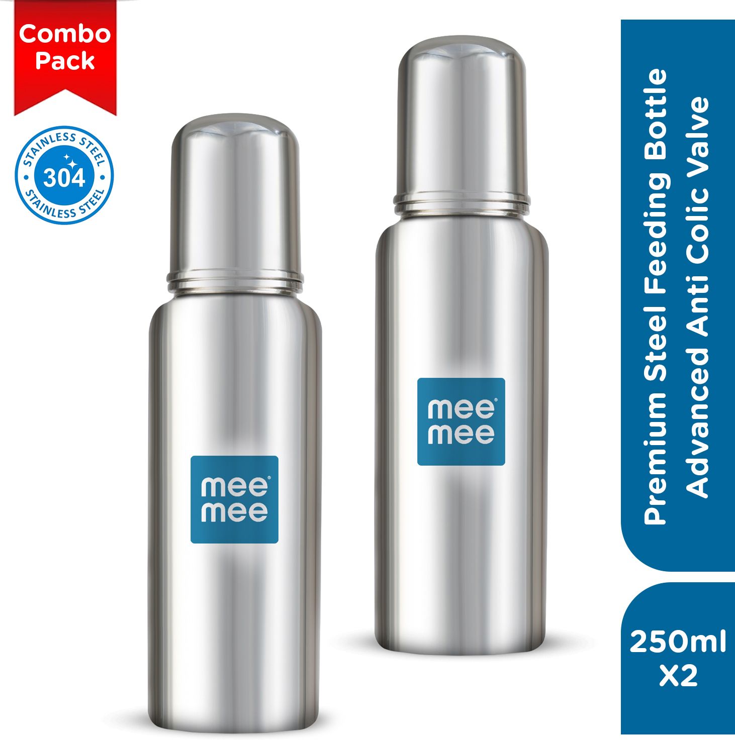 meemee Premium Steel Feeding Bottle with Advanced Anti Colic Valve for Babies - 500 ml - 250 ml-picture-22