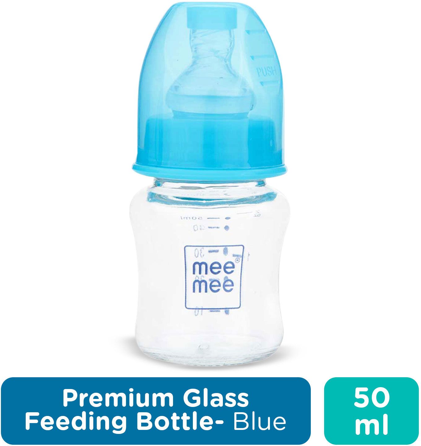 meemee Premium Glass Feeding Bottle (50 ml, Blue) - 50 ml-picture-1