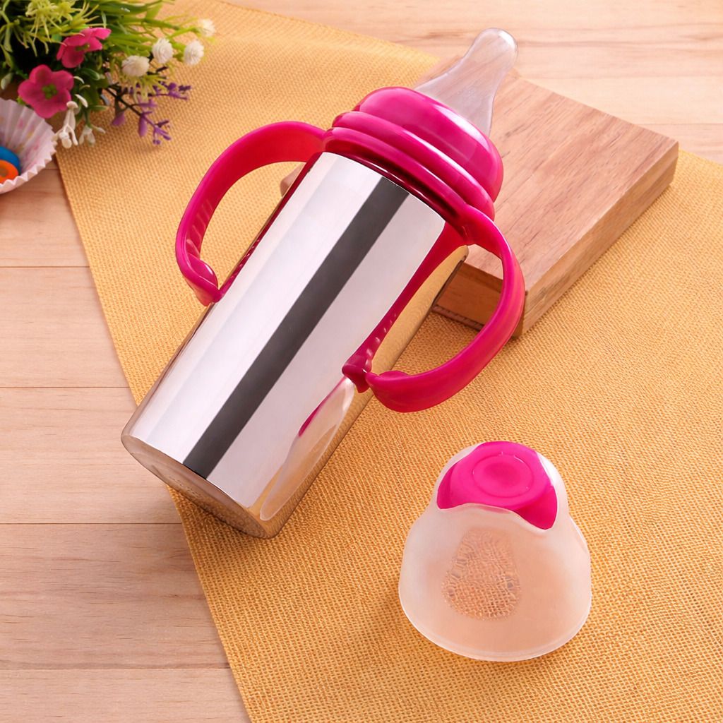 Leakproof Trainer Handle Steel Baby Bottle with Handles Anti-Colic BPA Free - 250 ml-image-42