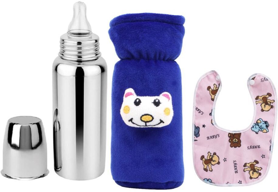bluscaile Baby Feeding Milk Steel Bottle With Cover & Baby Bib 0-5 Years - 250 ml-picture-27