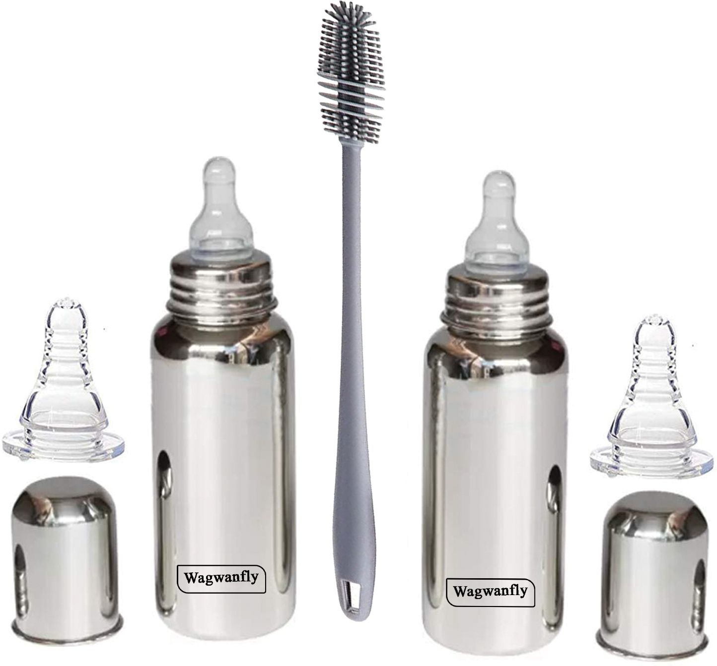 Steel Feeding Bottle With Silicone Nipple 1 Cleaning Brush feeding bottle steel - 240 ml