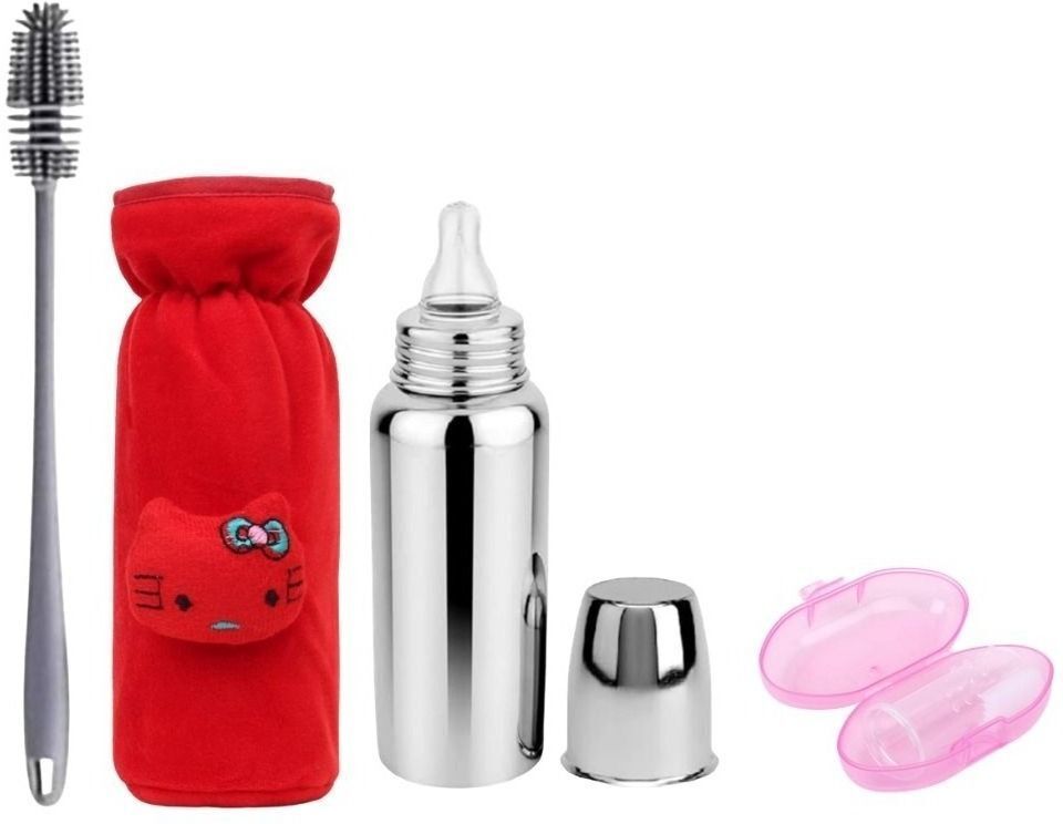 Baby Feeding Steel Milk Bottle With Cover & Cleaning Brush & Baby tooth Brush - 250 ml-image-37