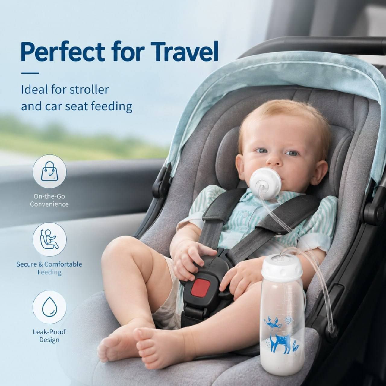 Baby Bottle with Pipe, 3 in 1 Adjustable Leakproof Hand Free Baby Feeding Bottle - 240 ml-image-47