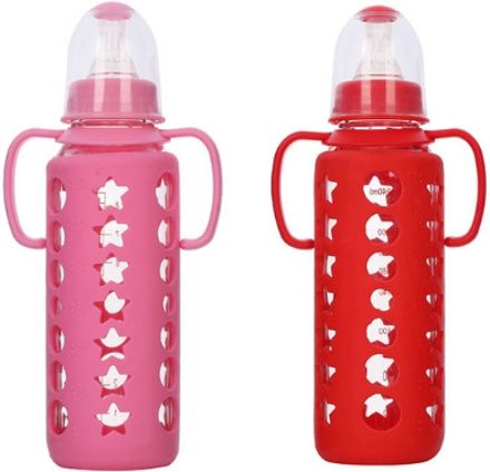 kids my little (PACK OF 2) Glass Bottle with Cozy Silicone Cover With BPA Free Silicone Nipple - 240 ml-picture-15