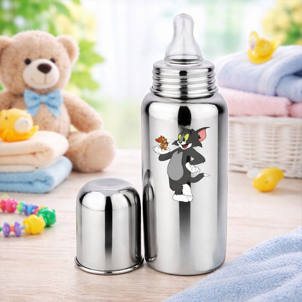 mumma Stainless Steel New Born Baby Feeding Bottle 250ml for Milk / Water Feeding - 255 ml-picture-13