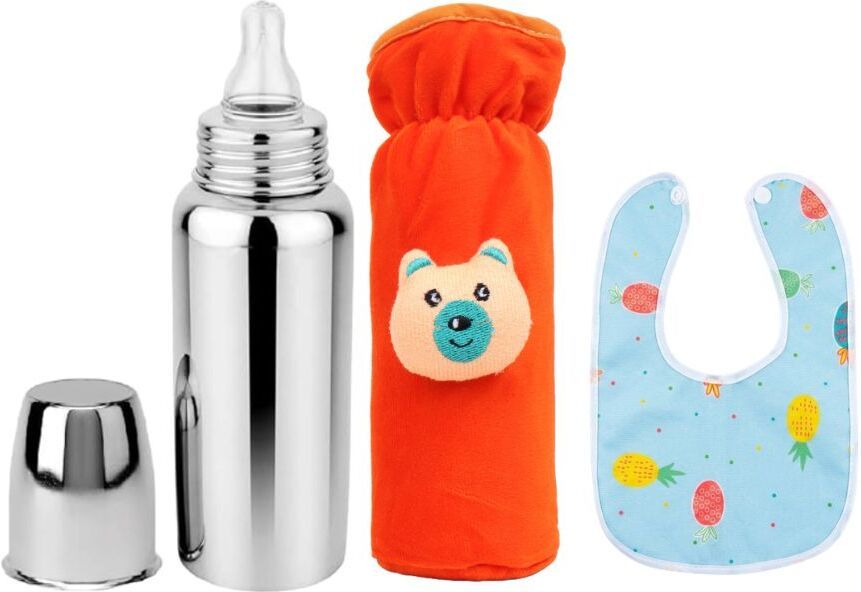 bluscaile Baby Feeding Milk Steel Bottle With Cover & Baby Bib 0-5 Years - 250 ml-picture-41