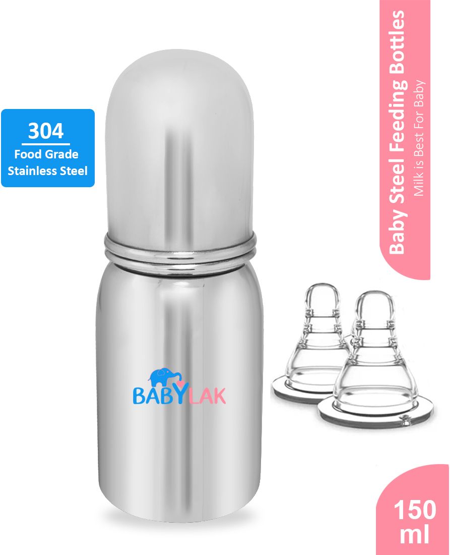 Baby Milk Bottle Steel Feeding Bottle With Silicone Nipple Steel bottle For Kids - 150 ml-image-1