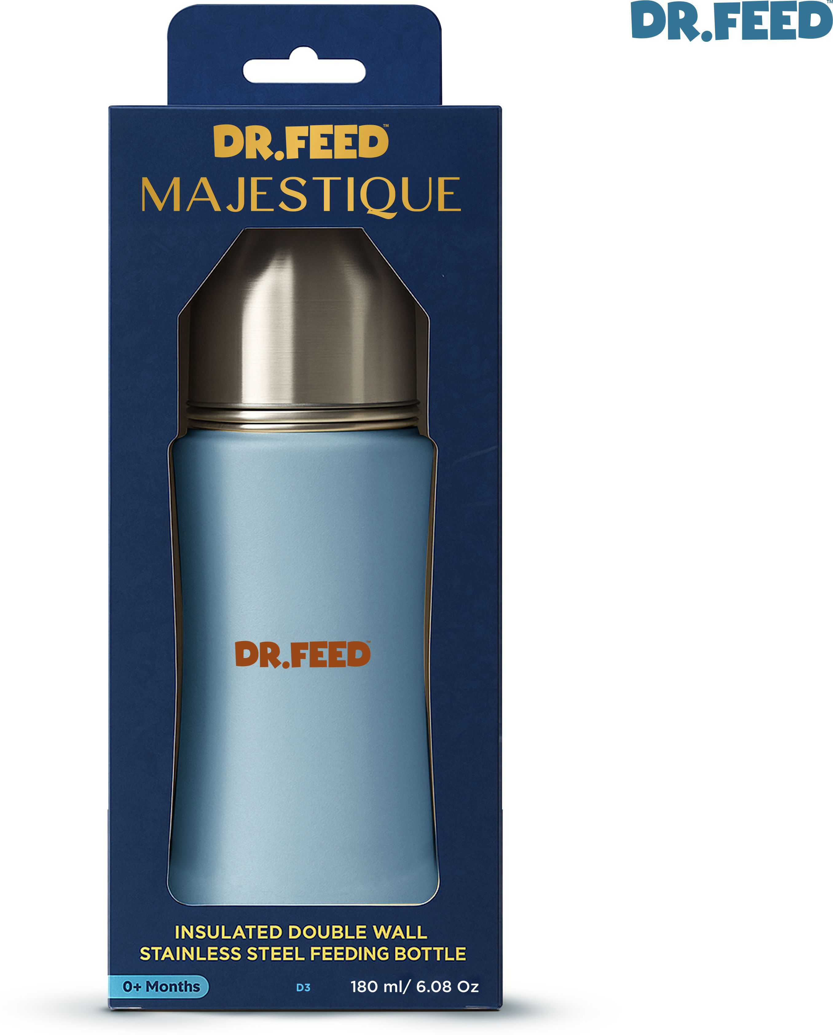 adore Dr.Feed Majestique Insulated Steel Feeding Bottle with Anti-Colic Teat- D4 - 180 ml-picture-16