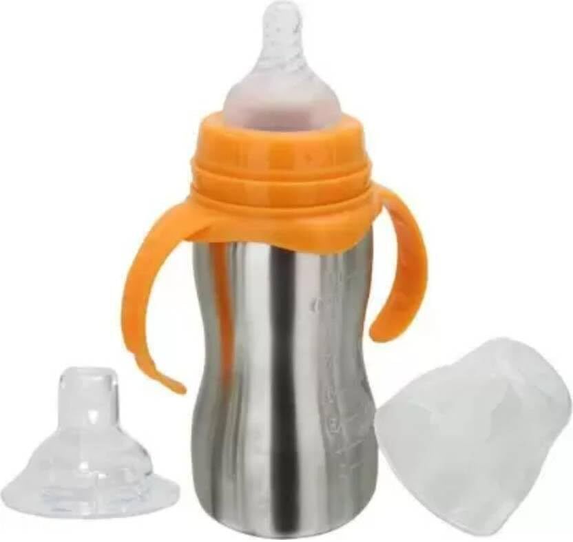 shoppizone Baby Stainless Steel Baby Bottle with 1 Silicone Nipple and 1 Sipper Nipple - 290 ml-picture-39
