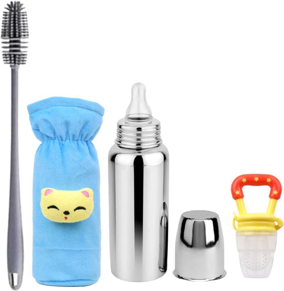 fraiviko Baby Steel Milk Bottle &1Cleaning Brush & etc BPA-Free Sillicone Nipple 0-5 Year - 250 ml-picture-22