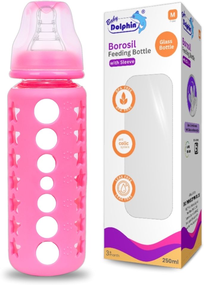 Anti-Colic Borosil Glass Feeding Bottle with Sleeve, 100% Bpa Free - 250 ml-image-40