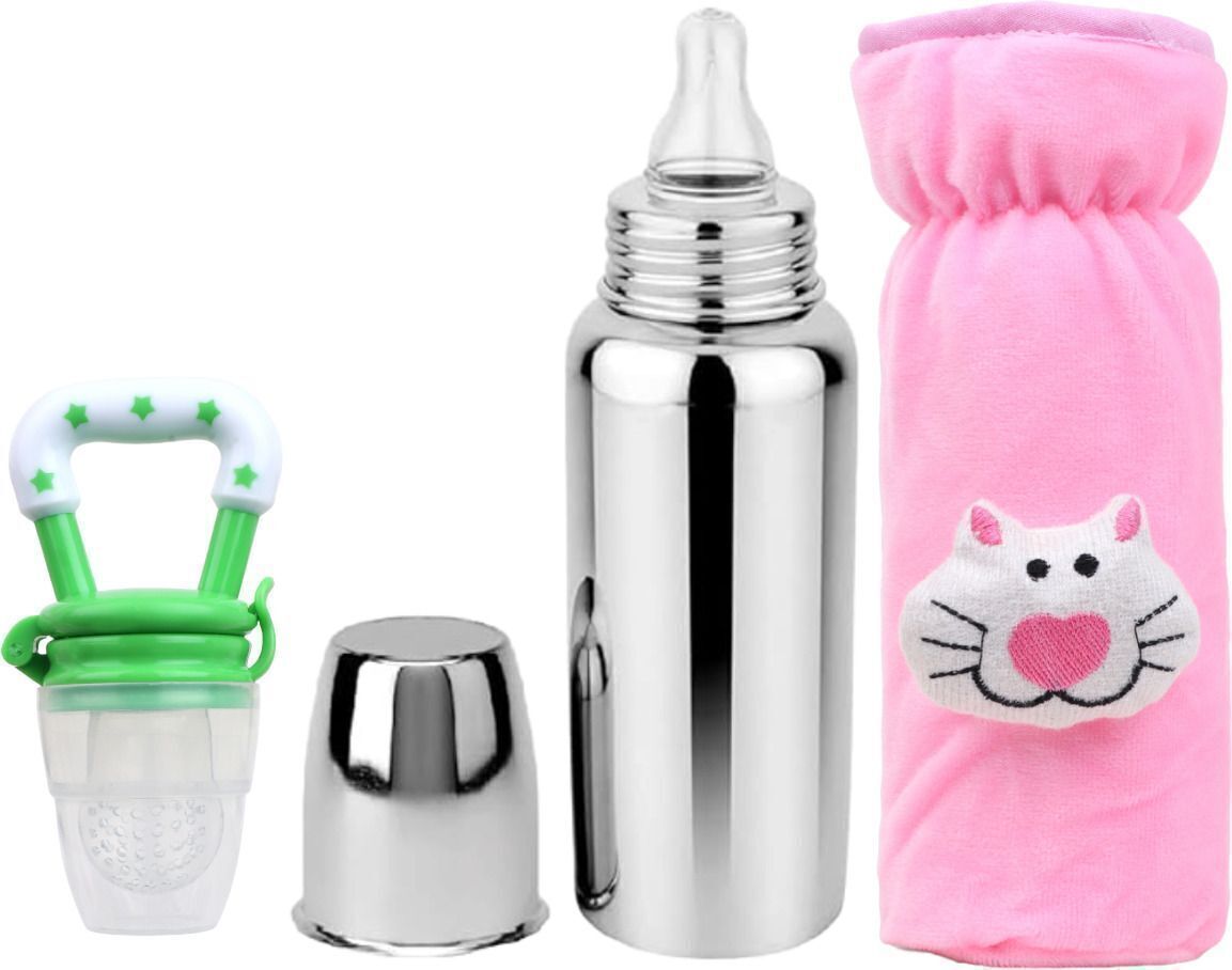 fusion fly Baby Steel Feeding Bottle with Anti Colic Valve, for Babies 250 ml (Silver) - 250 ml-picture-49