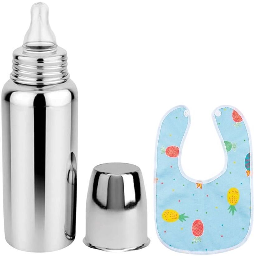 bluscaile Baby Feeding Milk Steel Bottle With Baby Bib 0-5 Years - 250 ml-picture-19