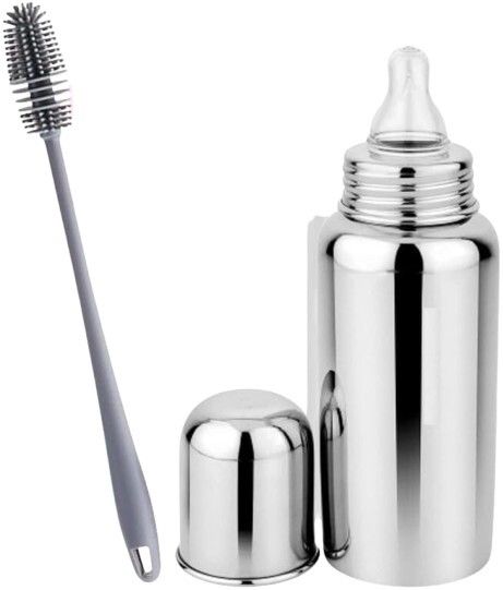Bottle Cleaning Brush & Stainless Steel Baby Feeding Milk Nipple Bottle - 240 ml-image-40