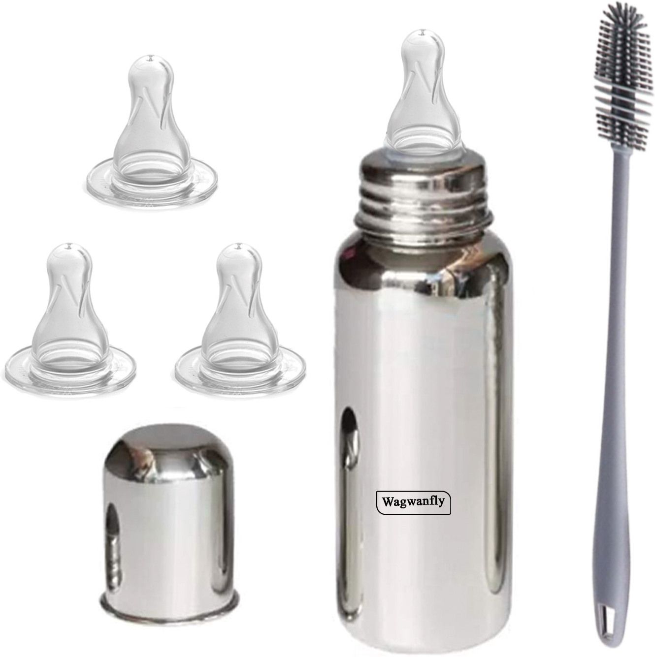 Steel Baby Feeding Bottle with Cleaning Brushes 1 Nipple Free - 240 ml