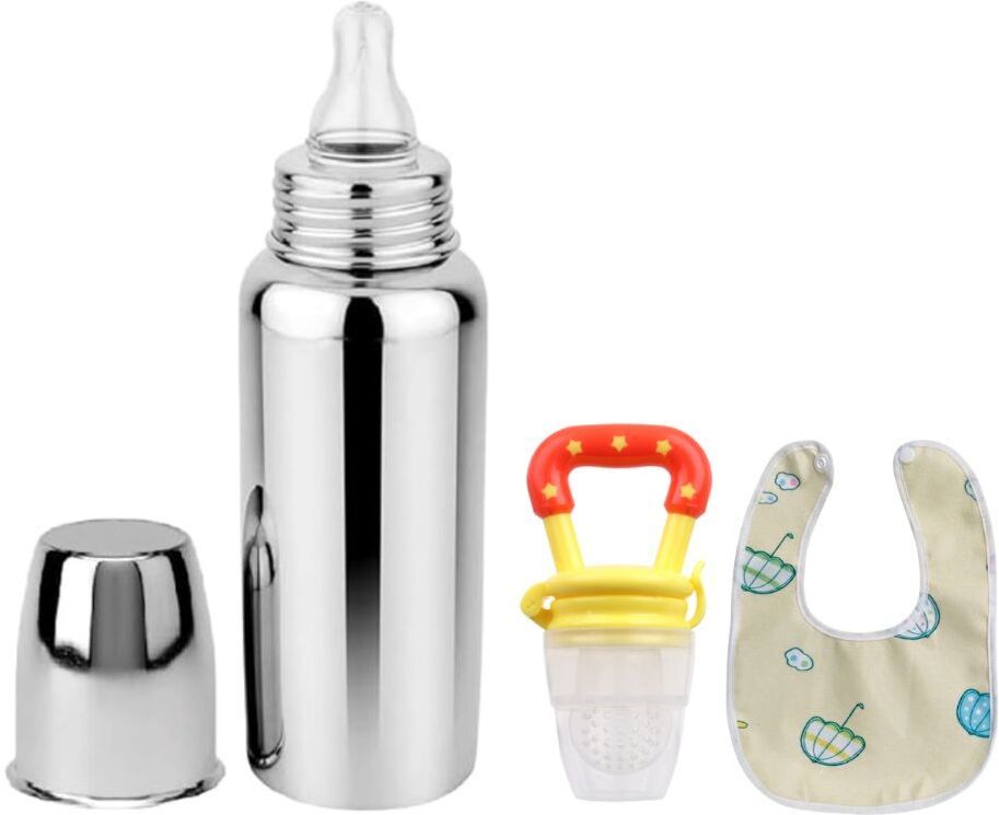 orilace Baby Feeding Milk Steel Bottle With Fruit feeder & baby bib 0-5 Years - 250 ml-picture-35