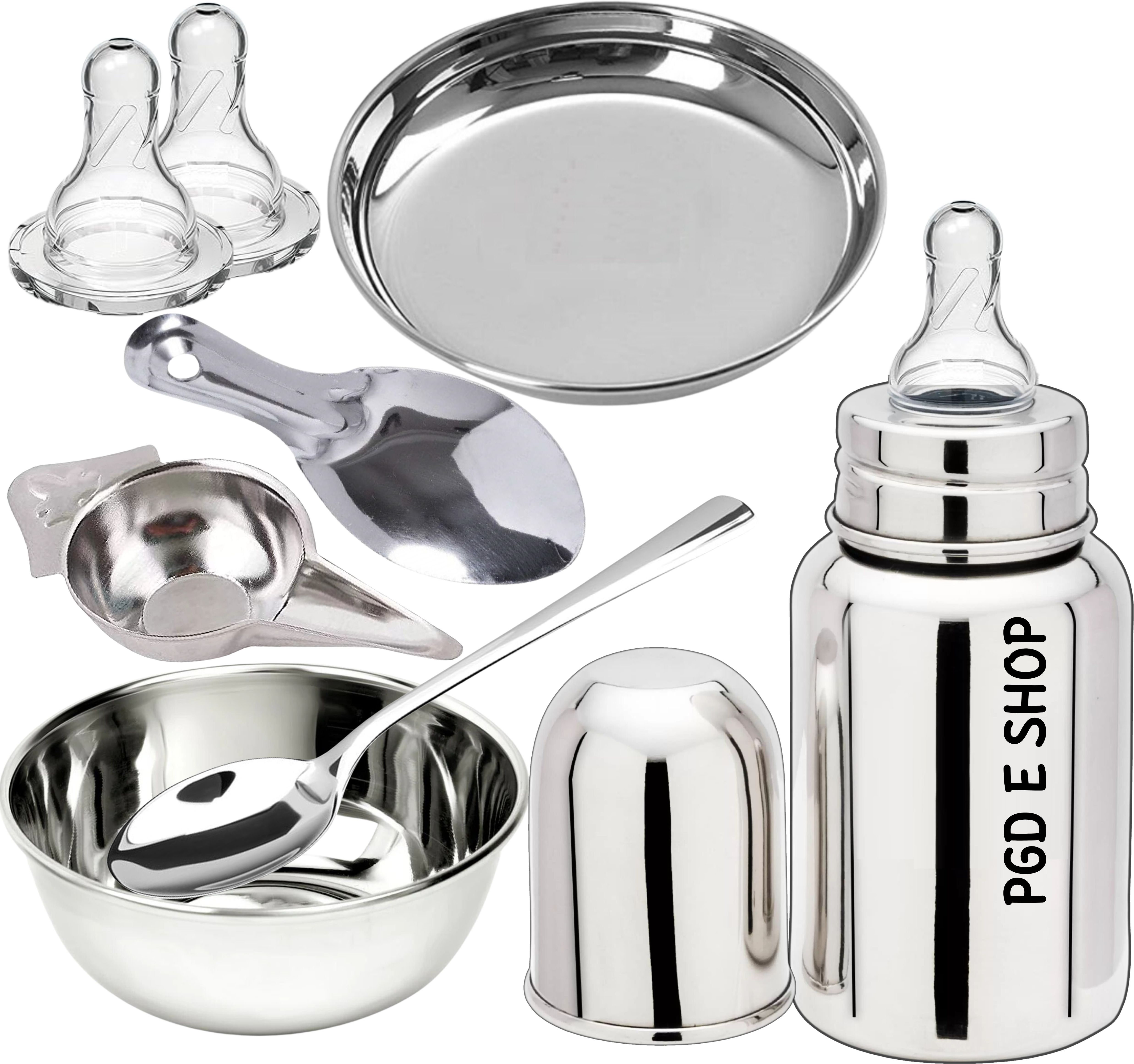 Baby Feeding Gift Combo Set - Feeding Bottle, Feeder, Bowl, Spoon, Idly Spoon - 150 ml-image-46