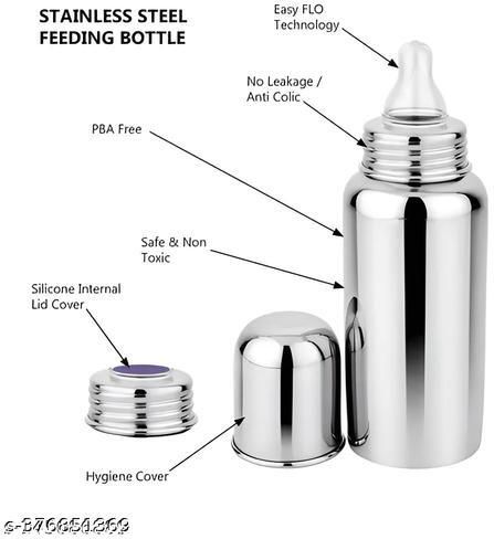 Food Grade Steel Baby Feeder Bottle with Silicone Teat for Infants - 250 ml-image-43