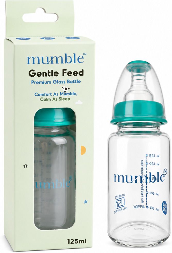 mumble Baby Glass Feeding Bottle Anti-Colic | BPA Free | Soft Silicone Nipple | - 125 ml-picture-26