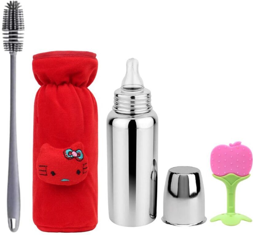 Baby Feeding Bottle Cleaner with Silicone Brush Nipple and Teether Tool - 250 ml-image-43