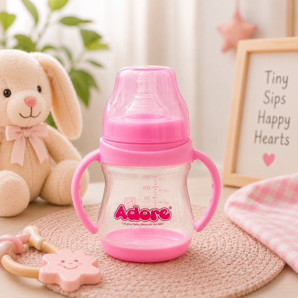 adore DAB! GRAB! SIP! 5-Stage Wide Neck Feeding Bottle with Handle 150ml Pink - 150 ml-picture-17