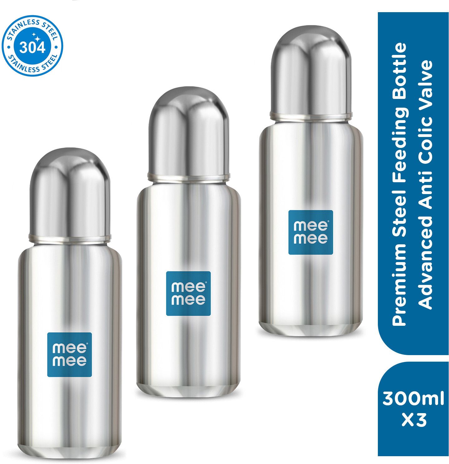 meemee Baby Premium Steel Feeding Bottle with Advanced Anti Colic Valve, for Babies - 900 ml-picture-0