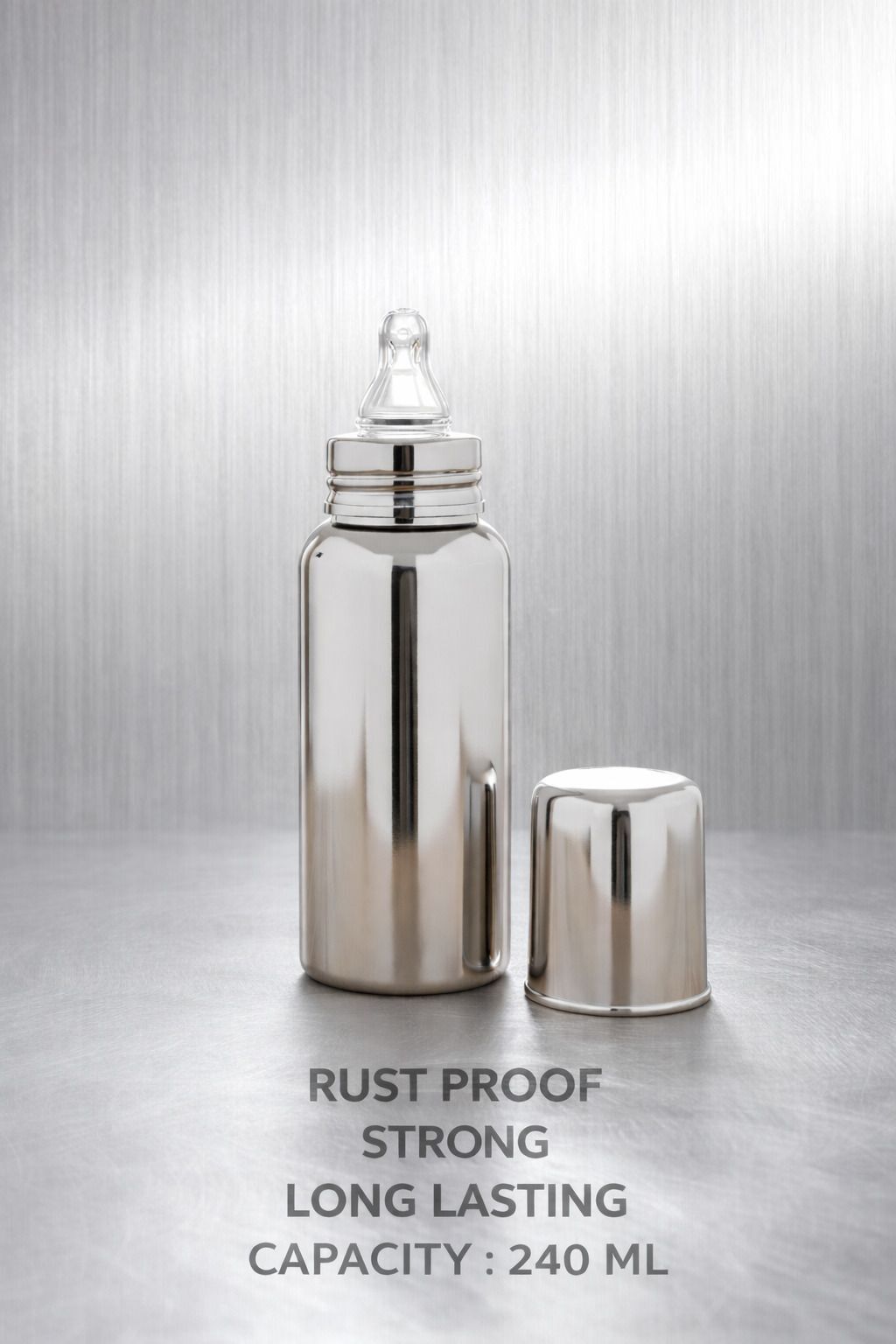 Stainless Steel Baby Feeding Bottle 304 Grade Steel BPA Free Safe for Newborns - 240 ml-image-1