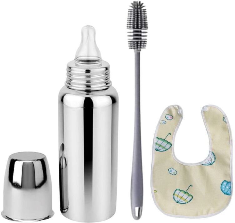 orilace Baby Feeding Milk Steel Bottle With Baby Bib & Cleaning Brush 0-5 Years - 250 ml-picture-45