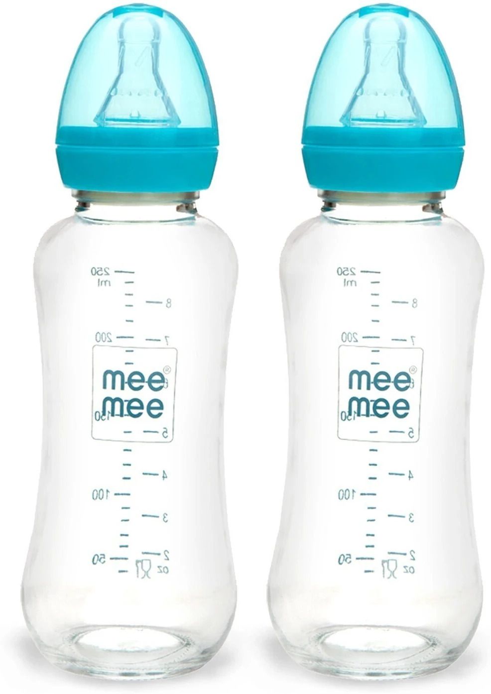 meemee Mee Mee Premium Glass Feeding Bottle Blue 240ml + Blue 240ml Combo - 240 ml-picture-5