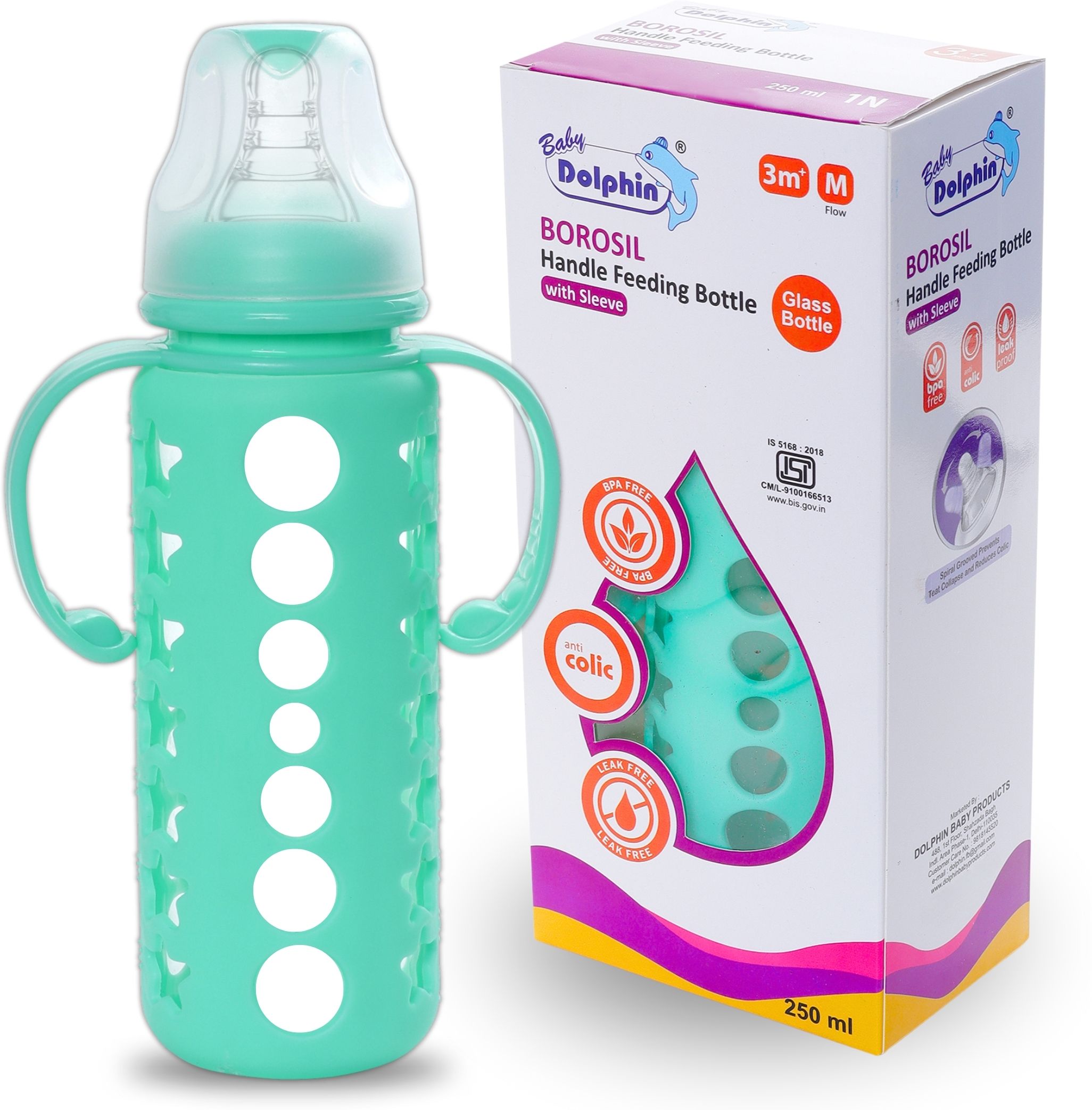 Anti-Colic Borosil Glass Feeding Bottle with Handle & Sleeve, Bpa Free - 250 ml-image-43