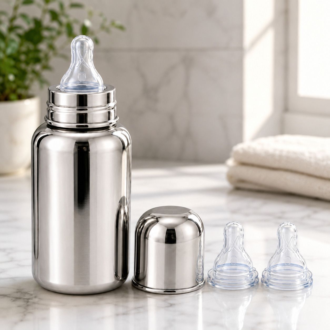 Baby Feeding Bottle 150ml Leak Resistant with 2 Extra Silicone Nipples - 150 ml-image-37