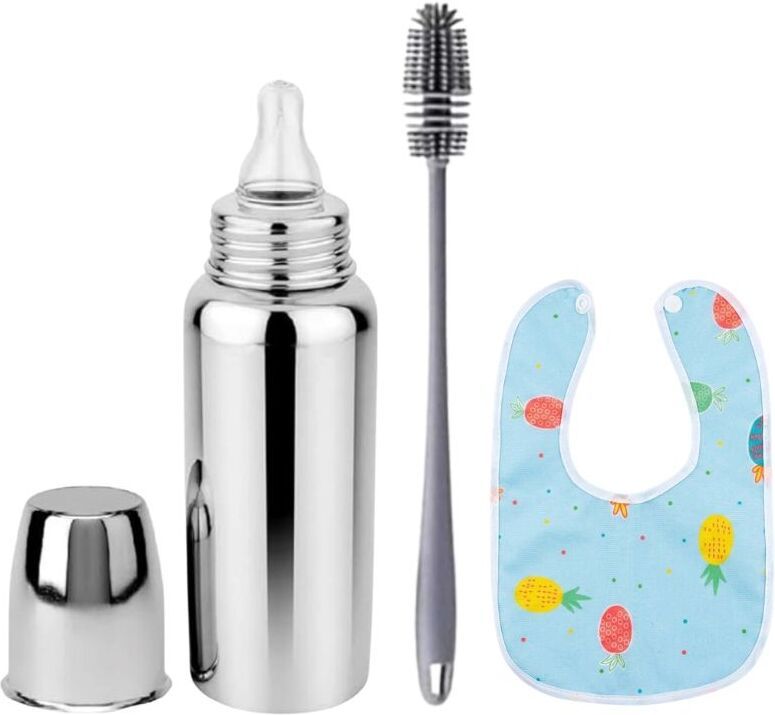 orilace Baby Feeding Milk Steel Bottle With Baby Bib & Cleaning Brush 0-5 Years - 250 ml-picture-15