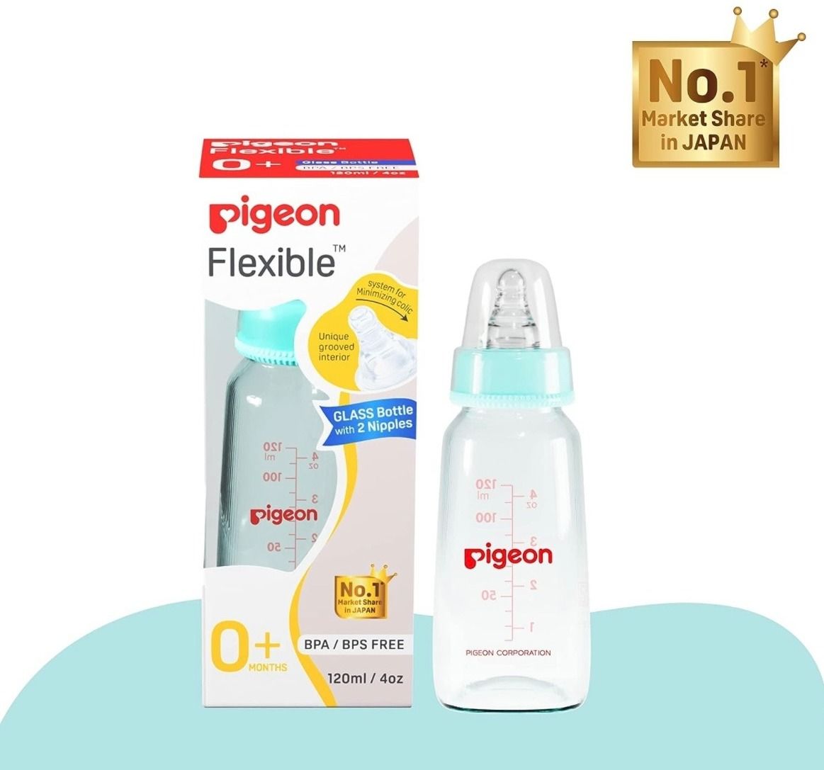 pigeon GLASS FEEDING BOTTLE PALEWITH ADD NIPPLE S - 120 ml-picture-28